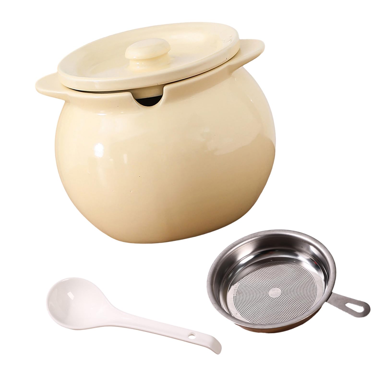 carotoe 1400Ml Ceramic Oil Storage Jar with Lid and Handle for Kitchen Countertop Decoration Practical Bacons Grease Container Food Grade Earthenware Oil Container