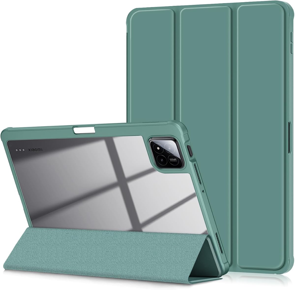 Case Compatible with Xiaomi pad 7/7 Pro 11.2" 2024,Slim Drop Protection Tri-Fold with Hard Shell Transparent Back and Pen Holder Stand Smart Cover with Auto Wake/Sleep,Green