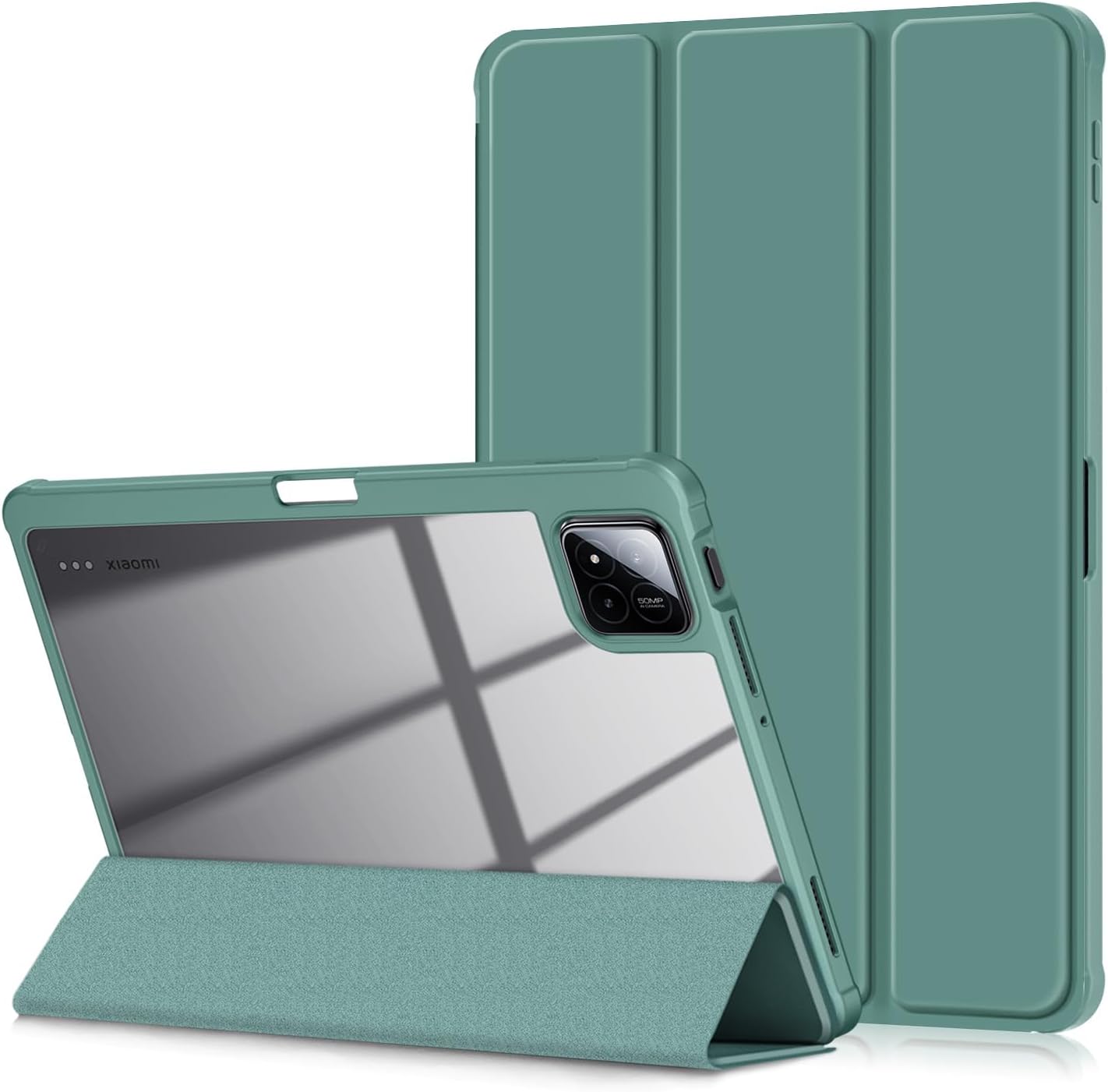 Case Compatible with Xiaomi pad 7/7 Pro 11.2" 2024,Slim Drop Protection Tri-Fold with Hard Shell Transparent Back and Pen Holder Stand Smart Cover with Auto Wake/Sleep,Green