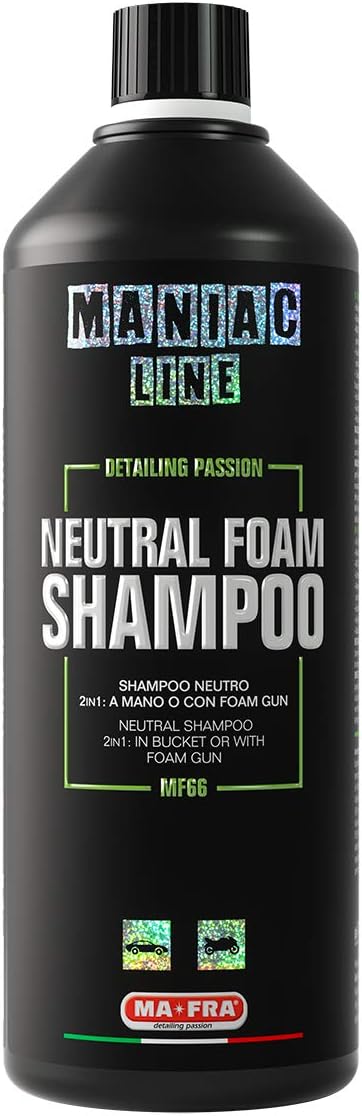 MAFRA Maniac Line Neutral Foam Shampoo (1000ml) for Luxury Cars, Bike| 2 in1 Ph Neutral, Lubricated Foaming Film, Quick Wash, Prevent Swirls & Micro-Scratches, Highly Effective on Dust & Grime
