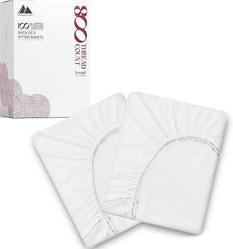 Mayfair Linen Paquete de 2 sábanas bajeras de algodón egipcio con bolsillo profundo Twin XL – Sábana bajera de lujo de 800 hilos Twin XL solamente