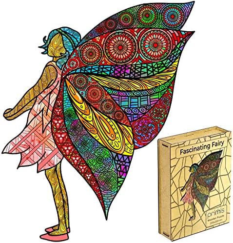 Primis3 150 Pieces Fascinating Fairy Fantasy Puzzle with Wooden Box and Puzzle Stand - 8.2 x 11.7 Inches Wooden Jigsaw Puzzle for Adults - Challenging Unique Wooden Puzzle for Kids and Adults