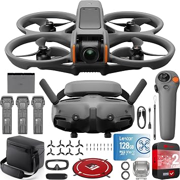 DJI Avata 2 FPV Drone Fly More Combo 3 Batteries with Camera 4K Including Goggles 3 and RC Motion 3, Immersive Experience, Built-in Propeller Guard, POV Content Bundle with Deco Gear Accessories
