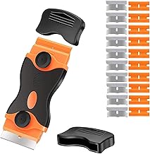 SAMCOS Sticker Removal Scraper Glass Scraper Pocket Scraper Safety Scraper Glass Dirt Remover Glass Cleaning Wall Adhesive Scraper (10 Plastic Blades 10 Stainless Blades + Blade Cover Included)