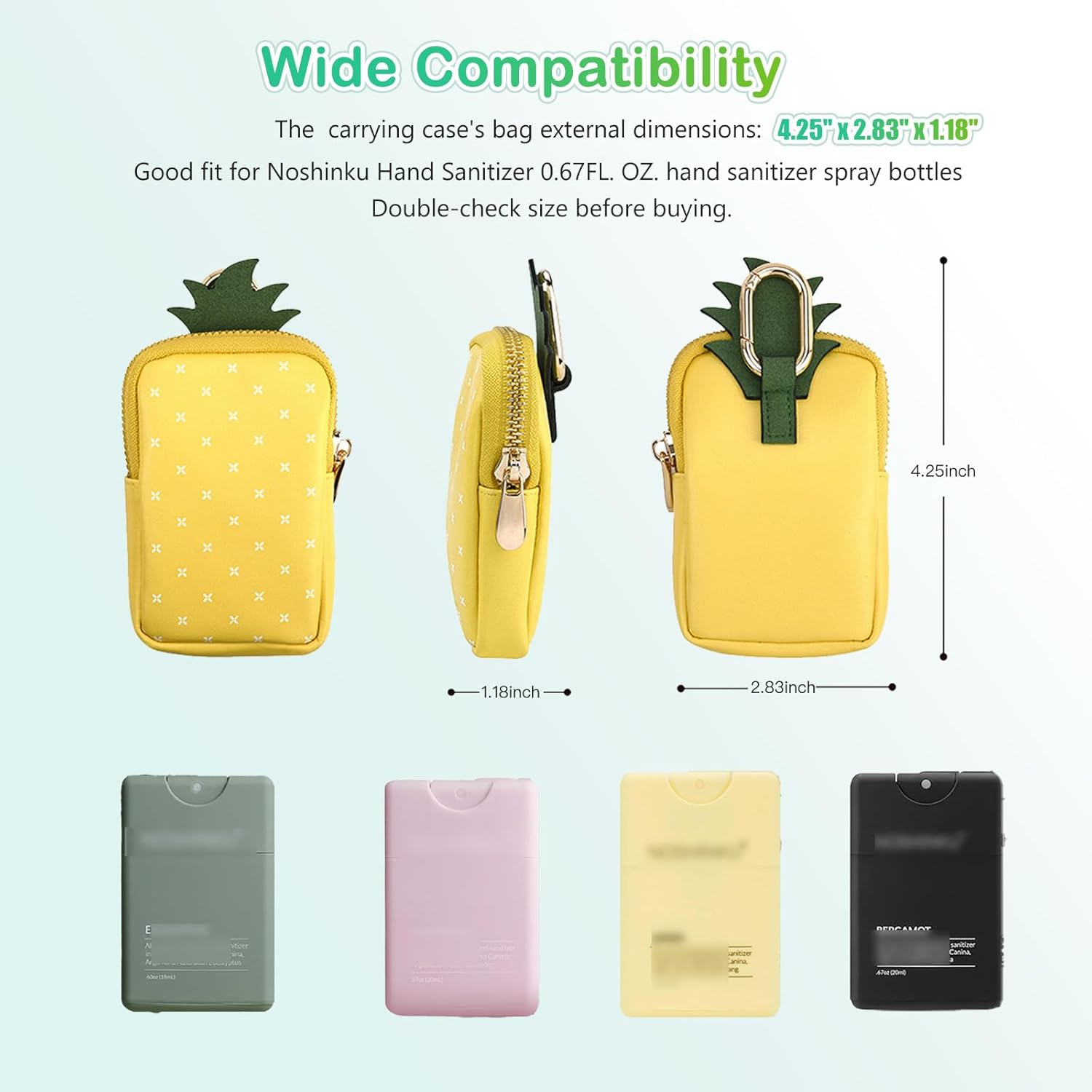 Leather Hand Sanitizer Case For Noshinku 0.67FL. OZ., Portable Mini Zippered Pouch fit for Travel, Cute Fashion Accessory with Snap Hook, Yellow Pineapple(Bag Only) - Image 2
