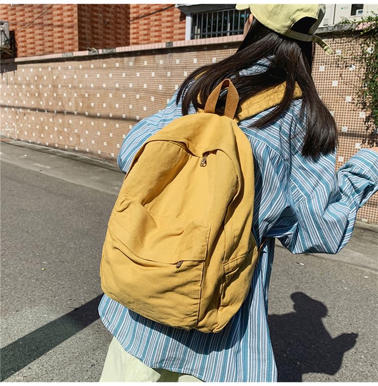 Vintage Aesthetic Canvas Backpack Preppy Backpack Japanese Harajuku Bag Fit 15.6” Laptop Travel Rucksack (Yellow,One Size)4