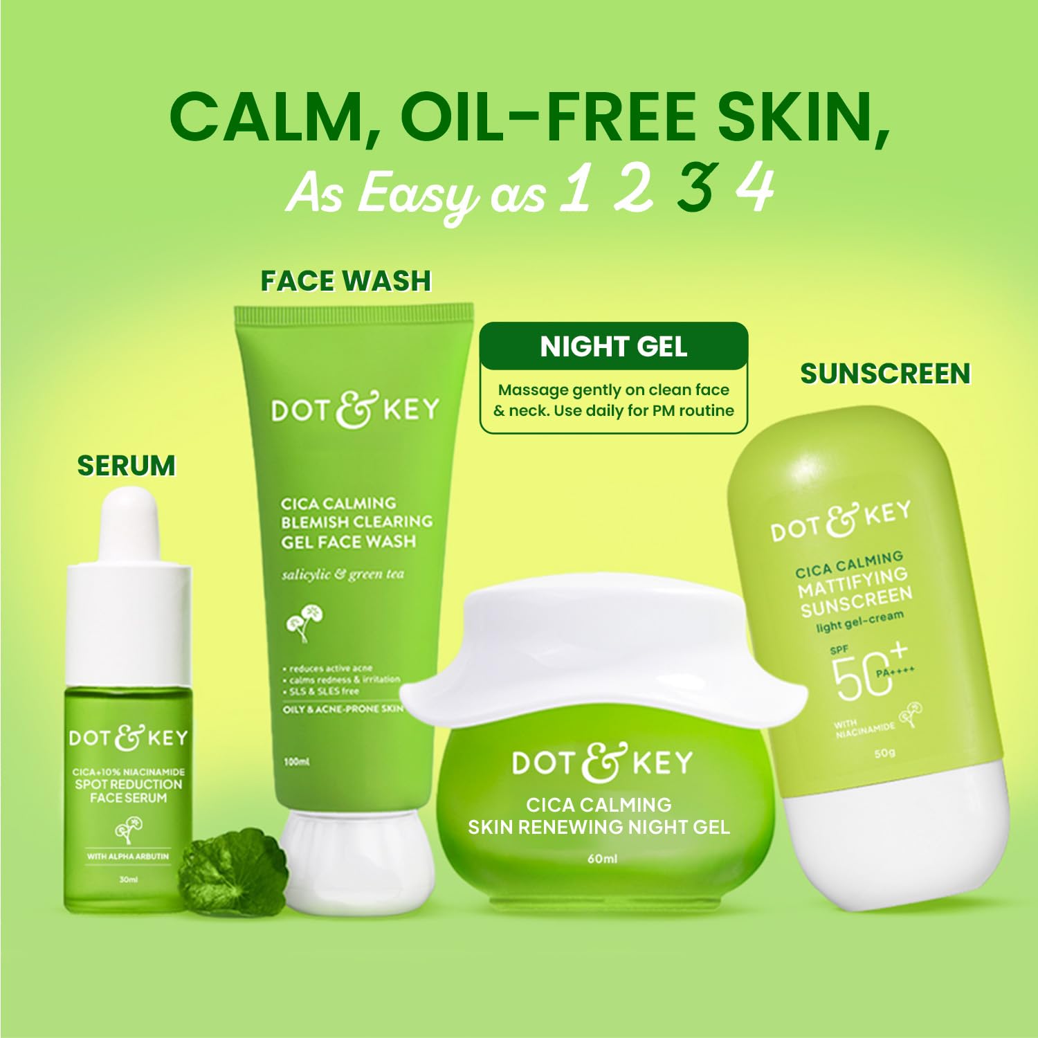 Dot & Key Cica Gel notte calmante per la pelle, 60 ml, gel lenitivo per pelli grasse e soggette ad acne, riduce il rossore, equilibra l'olio e promuove una carnagione più chiara