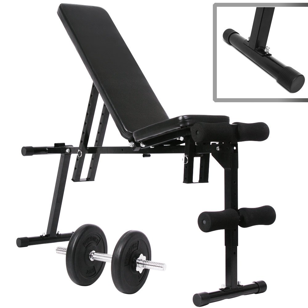 Physionics® Banco Musculación - Plegable & Ajustable (Respaldo 9 Posiciones, Asiento en 3), Soporte para Piernas, Carga Máx 240kg - Fitness, Gimnasio