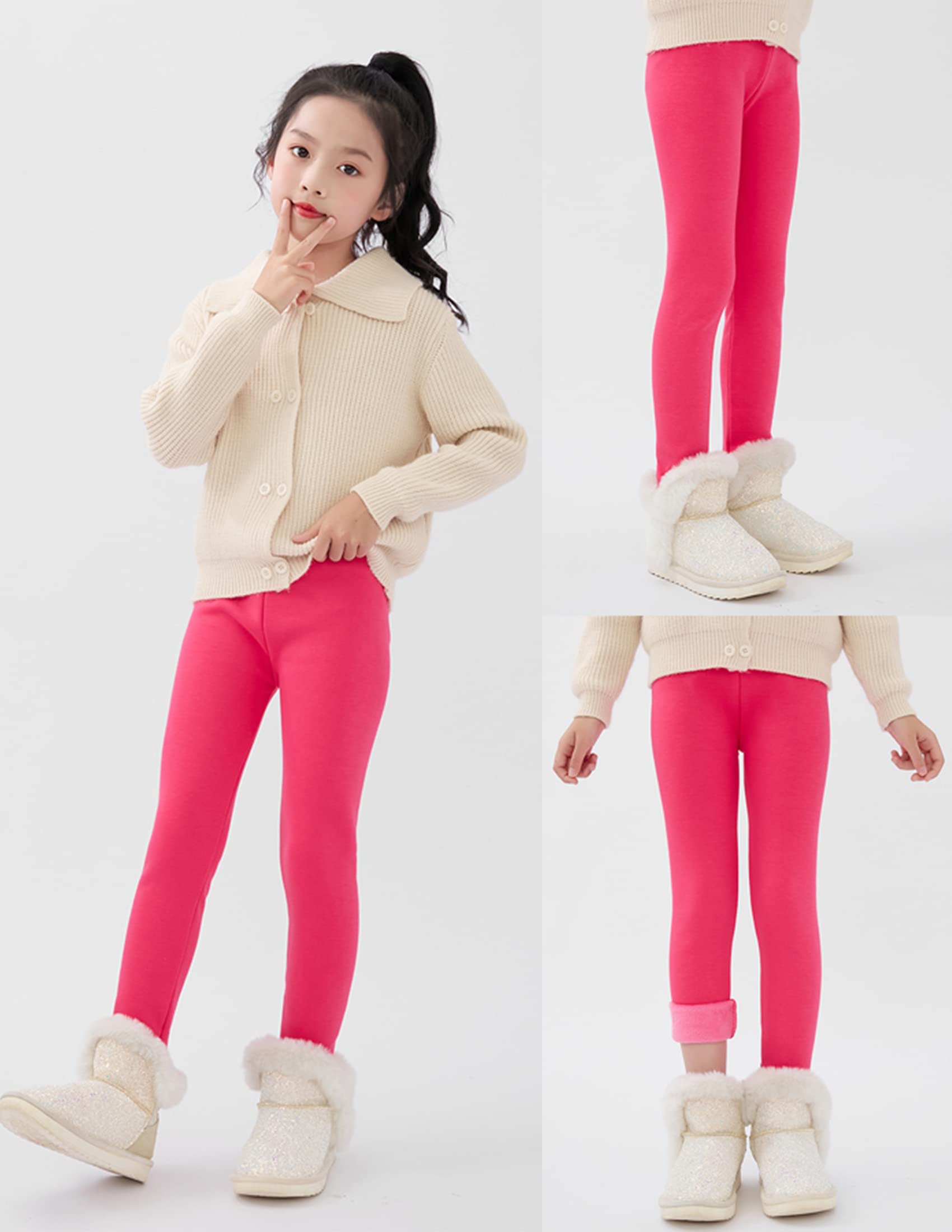 Kiench Mädchen Leggings Winter Dick Gefüttert Hosen Baumwolle 4er-Pack