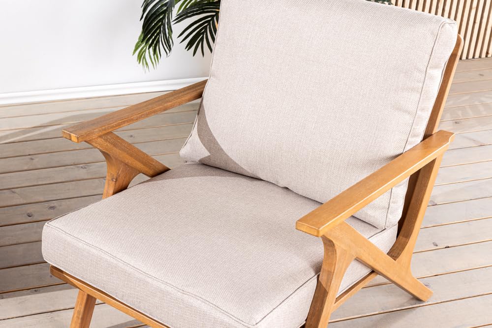 Riess Ambiente Wetterfester Gartenstuhl Comfort LINE - Natur beige - Akazie Massivholz - Loungesessel Gartensessel inkl. Kissen