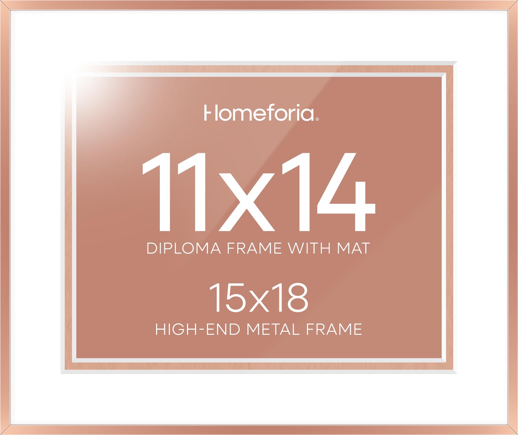 Homeforia 15x18 Diploma Frame Rose Gold, High End Metal 15 x 18 Certificate Frames with Mat 11 x 14, 15by18 Document Frame Matted to 11x14, Graduation Degree Frames, Tempered Glass, Wall Kit, Set of 3