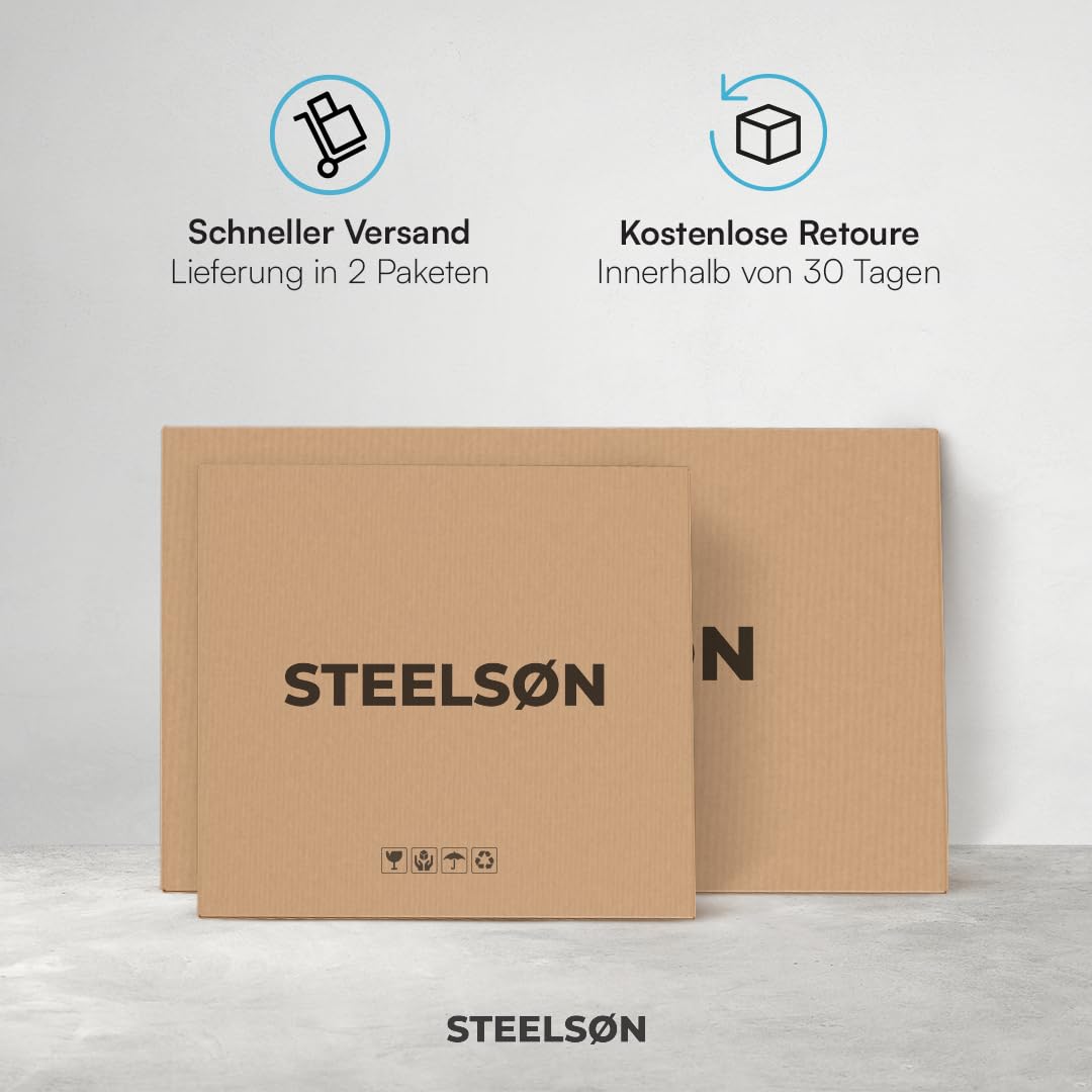 STEELSØN Caelum Sonnenliege mit Kissen Grau – Rattan Loungebett verstellbare Rückenlehne – Doppelliege ausklappbare Seitentische – Gartenliege wetterfest – Sonnenbett 2 Personen – mit Liegefunktion