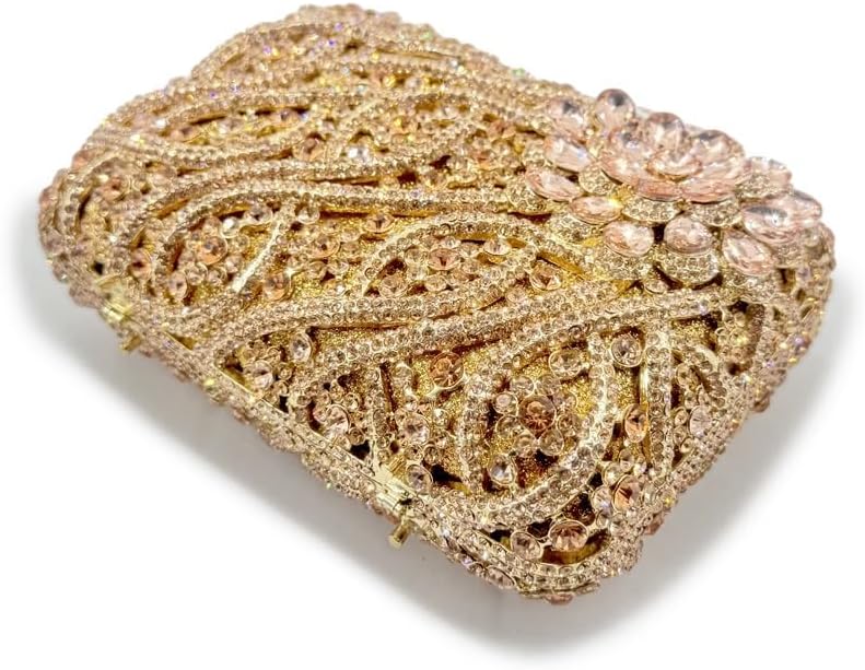 Flower Hollow Out Diamond Inlaid Bag Hard Box Hand-held Handmade Handbag Women's Dinner Party Bags image 4