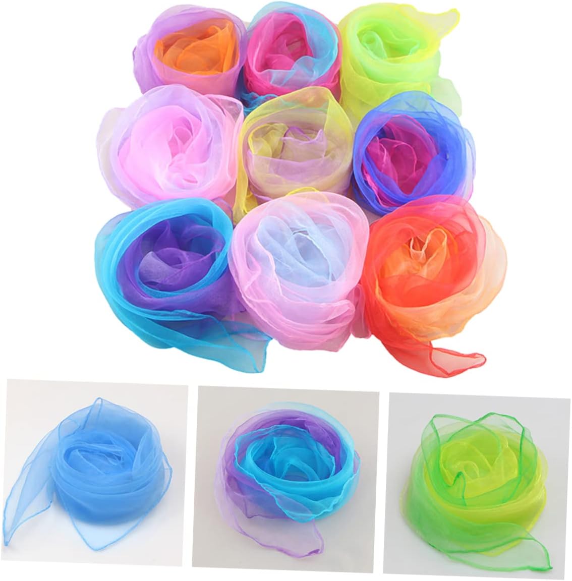 24Pcs Gradient Color Dance Scarves Versatile Juggling Scarves for Performances Soft Gauze Material for Stage Props and Playtime Activities Random Colors