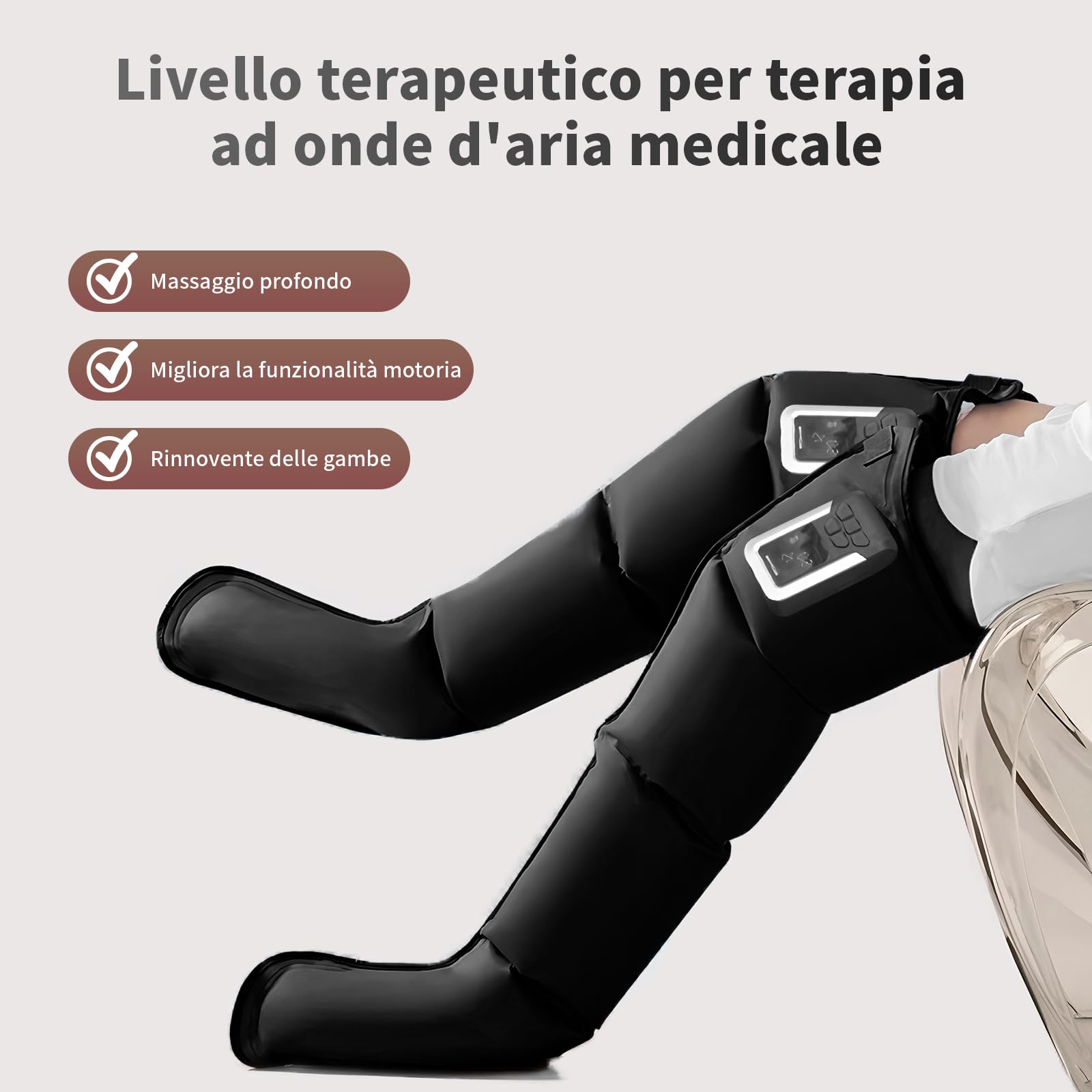 Stivale Compressione Senza Fili Gamba Singola – Massaggiatore Aria Batteria, Pressione 20-110 mmHg, 4 Programmi, Circolazione Sanguigna
