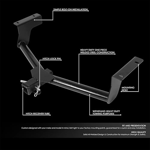 Miniatura 2 de DNA Motoring TH-N-033 Receptor de enganche de remolque clase 3 con pasador de enganche, apertura de tubo receptor de 2 pulgadas + marco de tubo