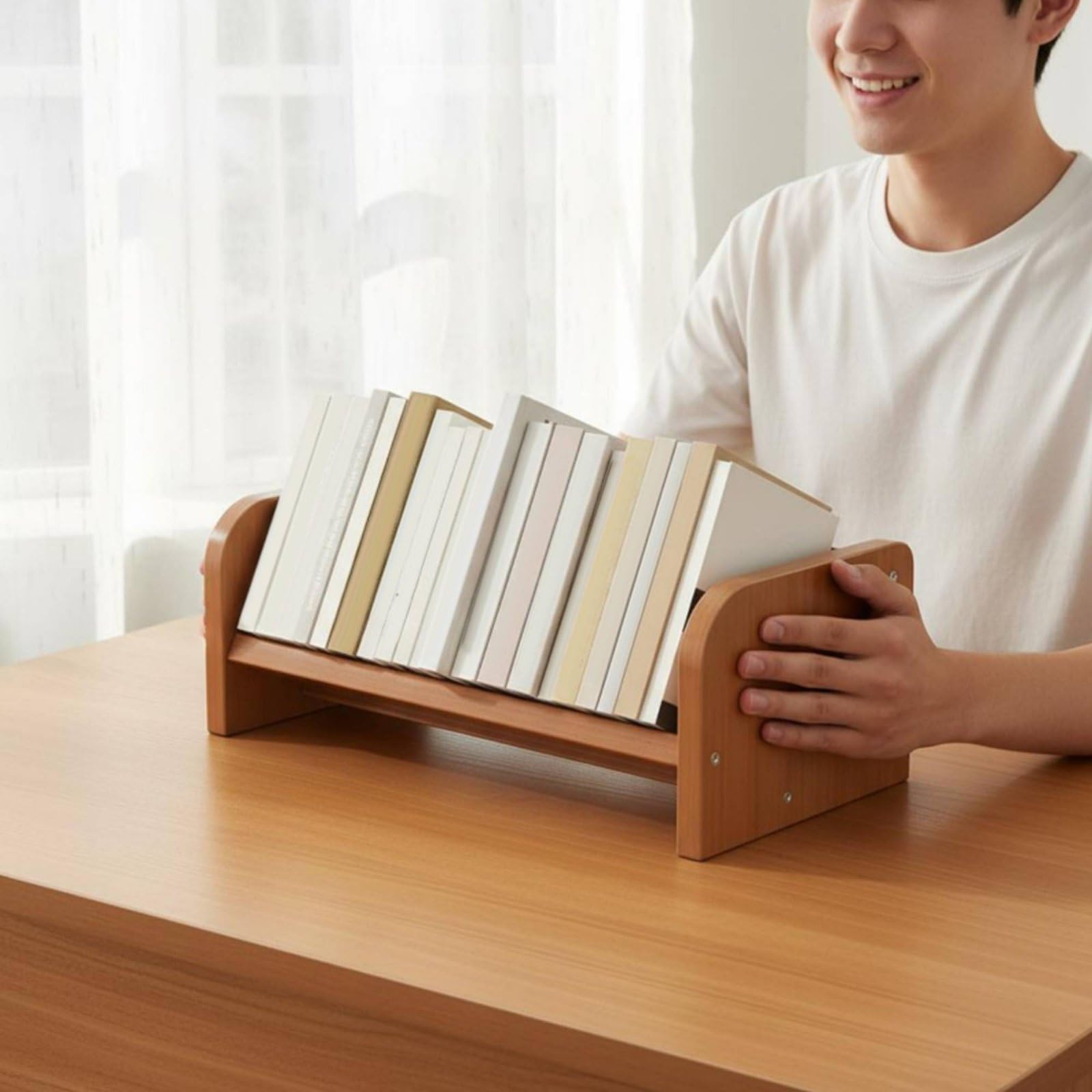 Desktop Regal Schreibtisch Organizer Bücherregal Ablage Bambus Ständer Bücherstütze aus Verdicktem Bambus Und Offenem Aufbewahrungsfach für Büro, 40 cm, Teebraun