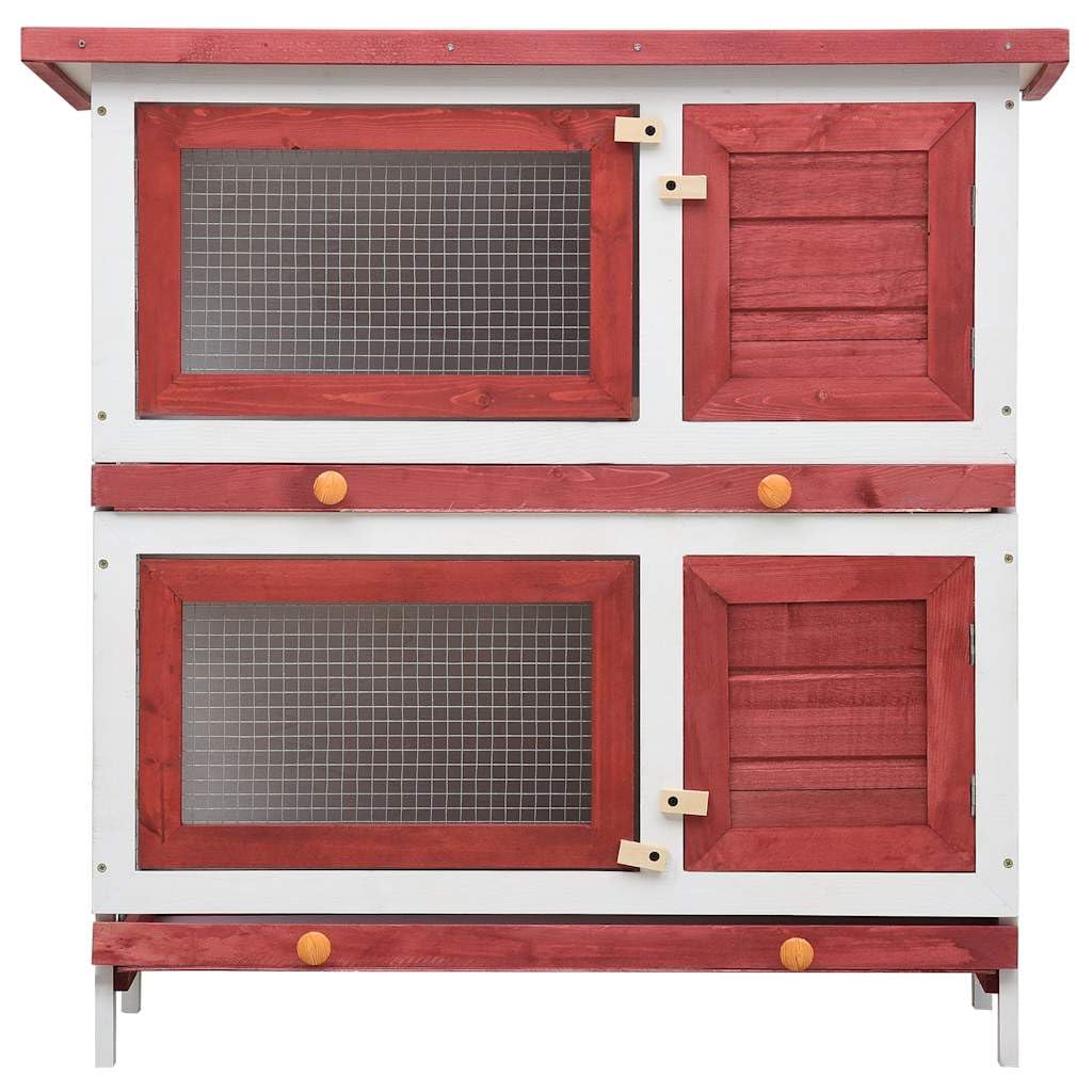 vidaXL Conejera Exterior 4 Puertas Rojo Madera