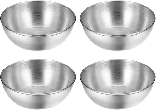 Miniatura 1 de Yardwe Bandeja redonda, 4 unidades, platos de acero inoxidable, platos redondos para condimentos, platos para sushi, platillos para salsas, cuencos,