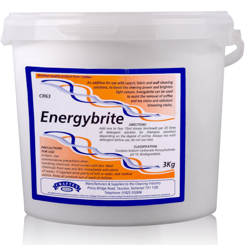 TheChemicalHut Energybrite Carpet, Fabric & Wall Cleaning Additive. Boosts Cleaning Power & Brightens Light Colours. 3Kg - Comes With TCH Anti-Bacterial Pen!