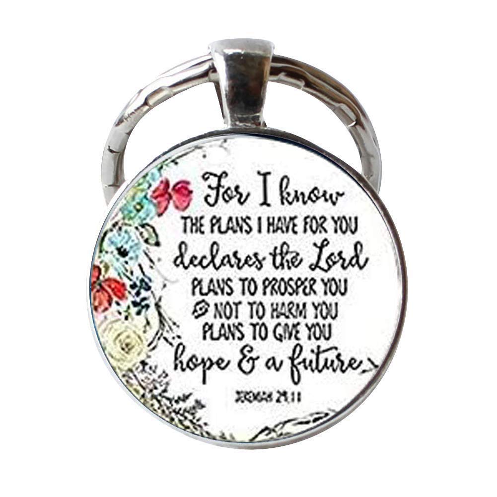 Jeremiah 29:11 for I Know The Plans I Have for You Bible Verse Key Chain Glass Christian Women Men Jewelry