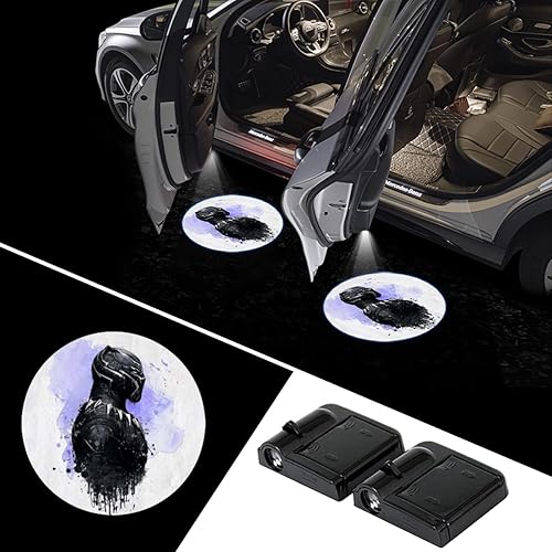Fit Marvel Black Panther - Luz para puerta de automóvil, proyector de logotipo, sombra fantasma, luz de bienvenida, 2 unidades, luces de charco para