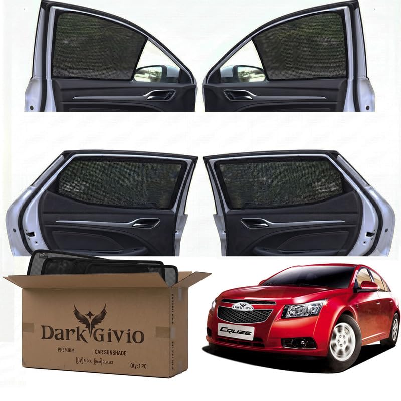 Image of Car Window Sun Shade Protector for Cruze | Exact Fit Non-Magnetic Half Cut Sunshade (Set of 4 /6) | UV Blocker Side Window Car Curtains & Interior Accessory