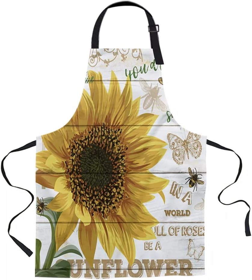 Sunflower Bee Wood Board Kitchen Nail Shop Apron for Women Men Kids Aprons Dinner Party Cooking Baking Accessories