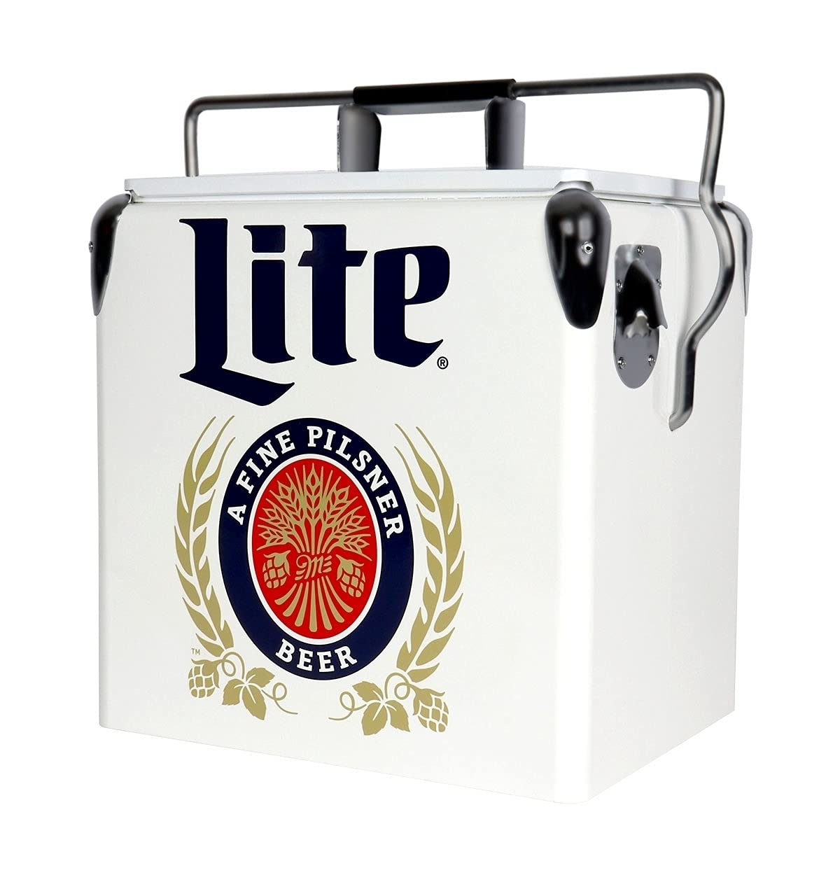 KoolatronMiller lite Retro Ice Chest Cooler with Bottle Opener 13 L /14 Quart, Red and Silver, Vintage Style Ice Bucket for Camping, Beach, Picnic, RV, BBQs, Tailgating, Fishing