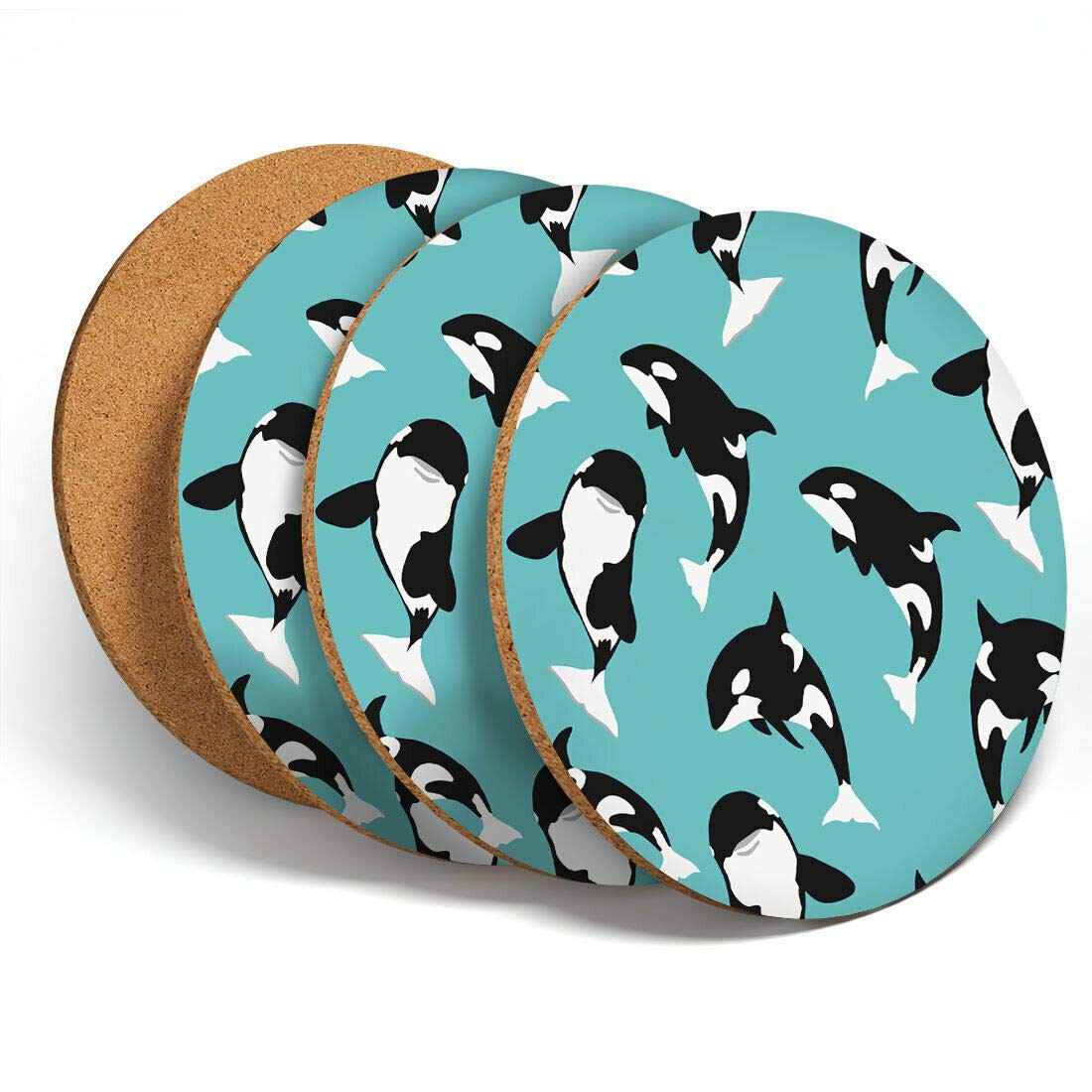 Destinationvinyl Multicolor Destination Vinyl 4 Set - Orca Killer Whale Sea Life Coasters - Kitchen Drinks Coaster #3541
