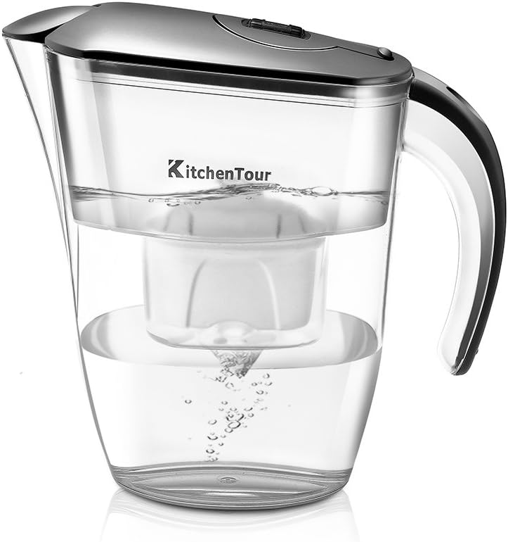 KitchenTour Water Filter Pitcher with 3 Filter Cartridges - 6 Cup