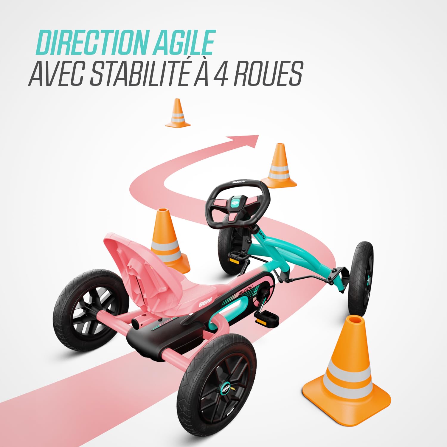 BERG Kart à pédales Buddy Lua | 3-8 ans, cadre robuste, selle réglable, volant réglable