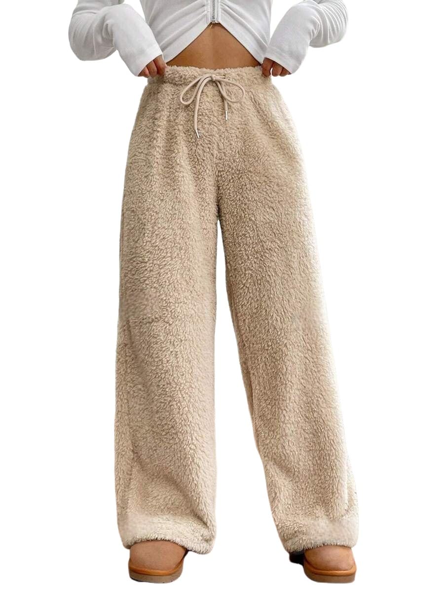 ZAFUL Women's Fuzzy Plush Pajama Pants Wide Leg Pj Bottoms Lounge Pants