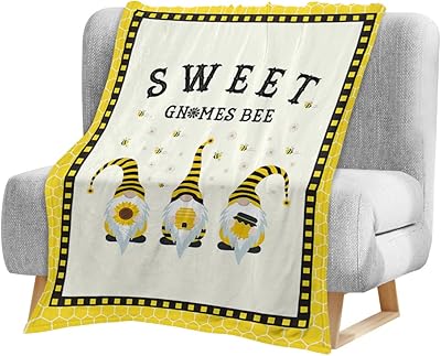 Kids Throw Blanket, Sweet Gnomes Bee Yellow Black Stripe Honeycomb Soft Fleece Blanket Kids Bedding Lightweight Bed Flannel Blanket for Girl Boys Toddler, 30x40 Inch