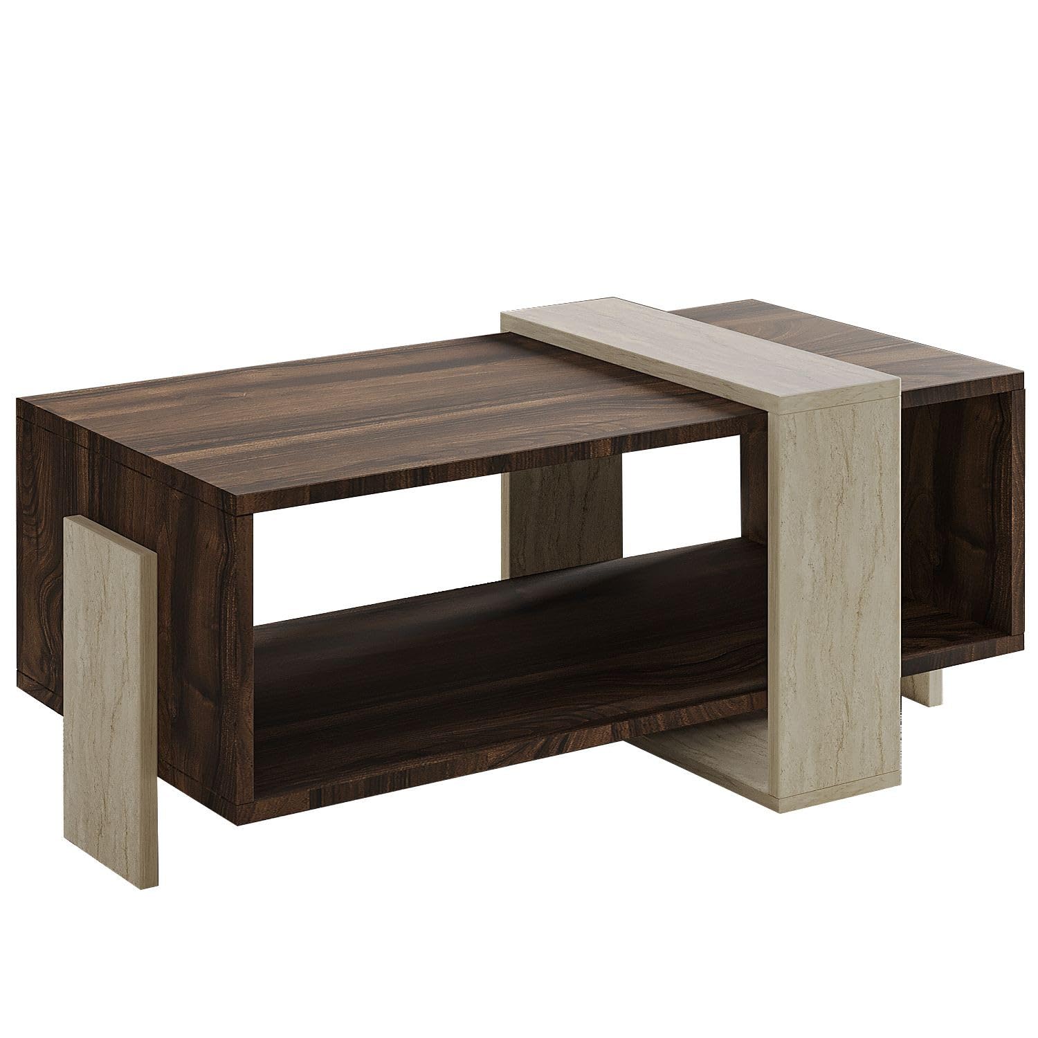 Habitat et Jardin Table Basse en Bois Meleni - 90 x 49 x 40 cm - Travertin