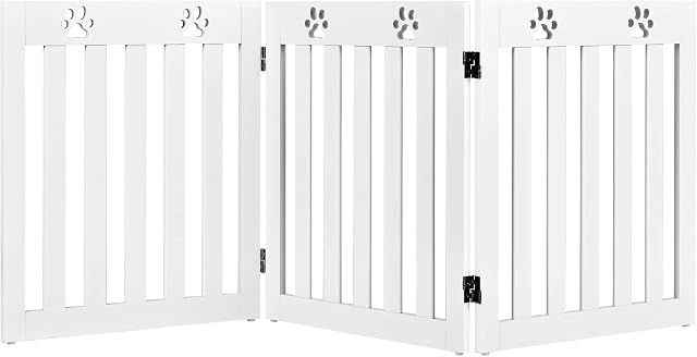 GYMAX Folding Pet Gate, Freestanding Wooden Dog Barrier with 360 Degree Flexible Hinges, Pet Safety Fence for House, Doorway and Stairs (152cm x 60cm, White)