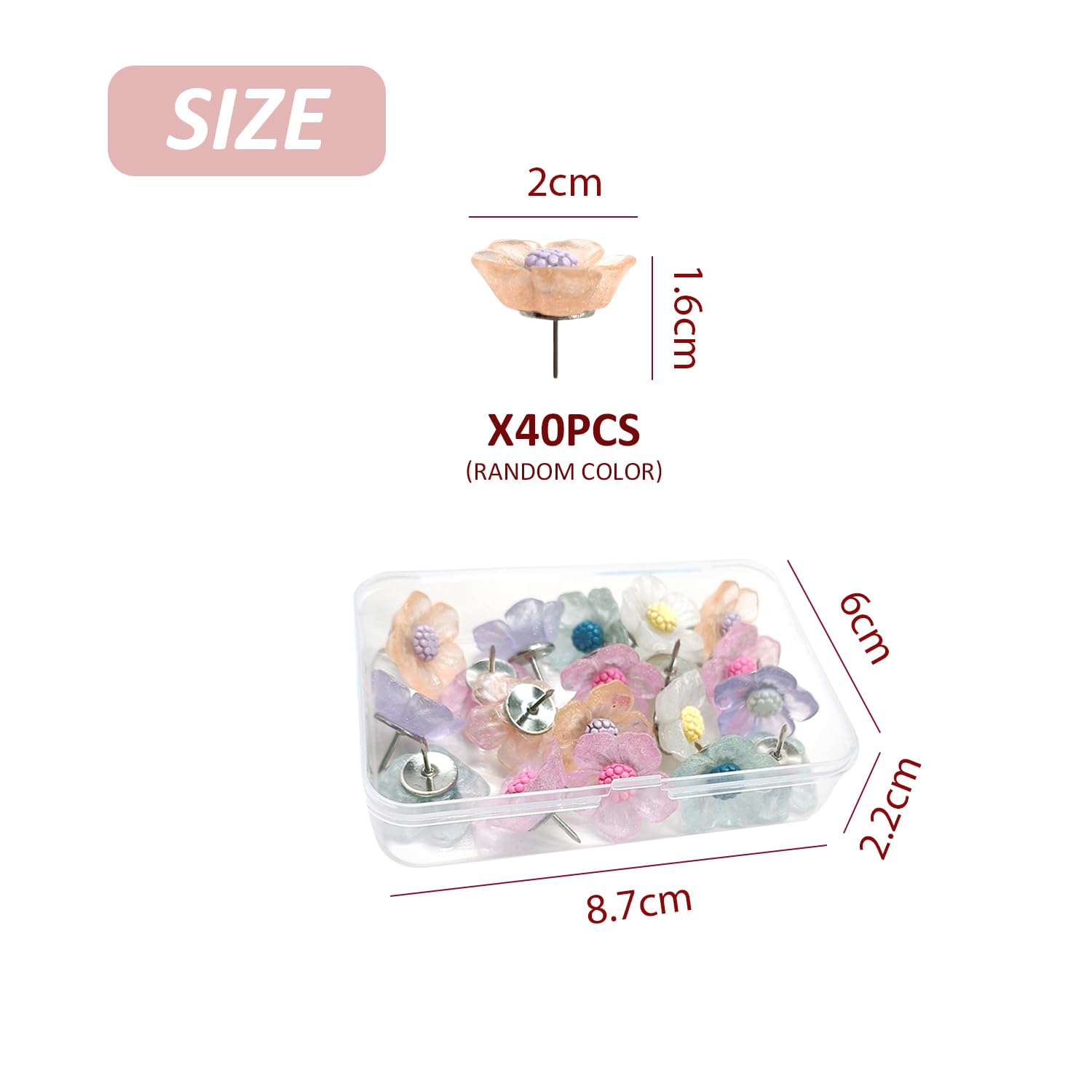 40 Flower Pins, Cute Pins, Creative Pins, Decorative Pins, Bulletin Board Pins, Photo Wall Pins, Pink - Image 2