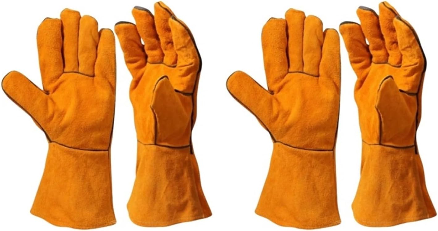 Welding Gloves Heat Fire Resistant Leather for BBQ Oven(E)