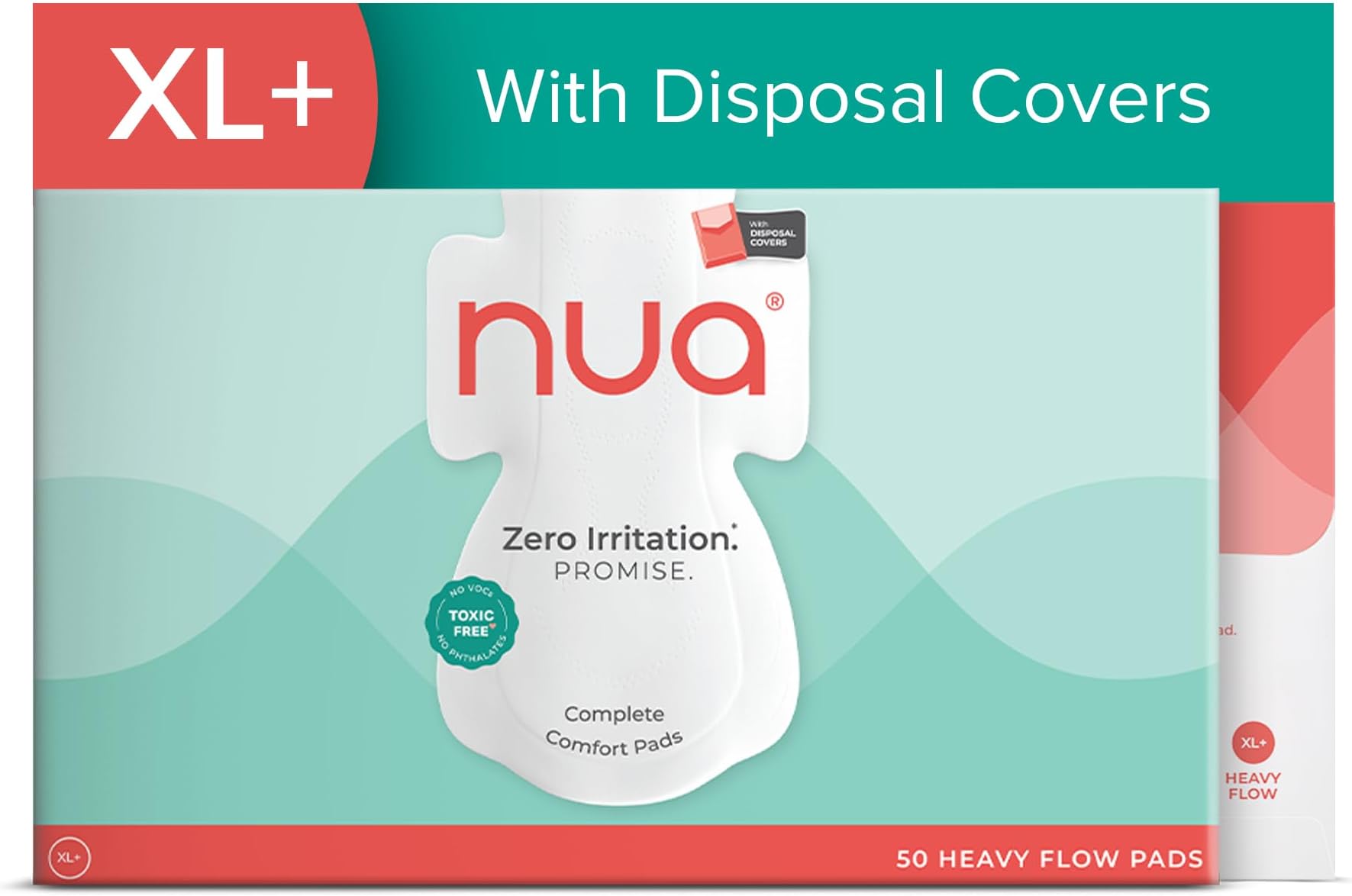 Nua Complete Comfort Sanitary Pads - Designed for Sensitive Skin | Pack of 50 pads for Heavy flow, with Disposal covers | Zero Irritation | Comfortable All-Day Protection | Ultra-Thin | Super Absorbent | No rashes | 50% Wider Back | 100% Toxic-Free, Dermatologically Tested