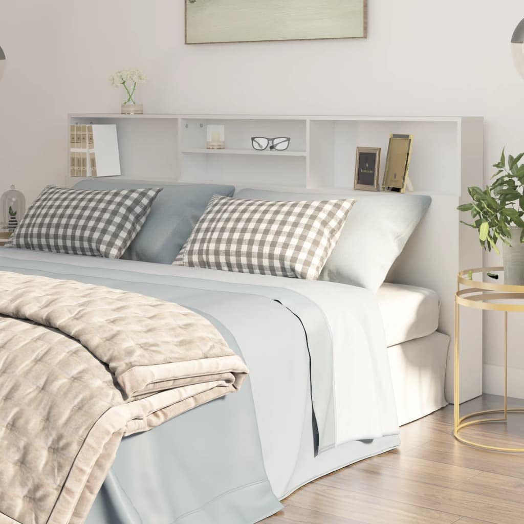 Tino Tech Cabecero De Cama 200x19x103,5 cm Madera Contrachapada Blanco Cabecero con Almacenaje Cabeceros De Madera Armario Cabeceros Bonitos Cabecero Mueble Cabeceros para Dormitorio