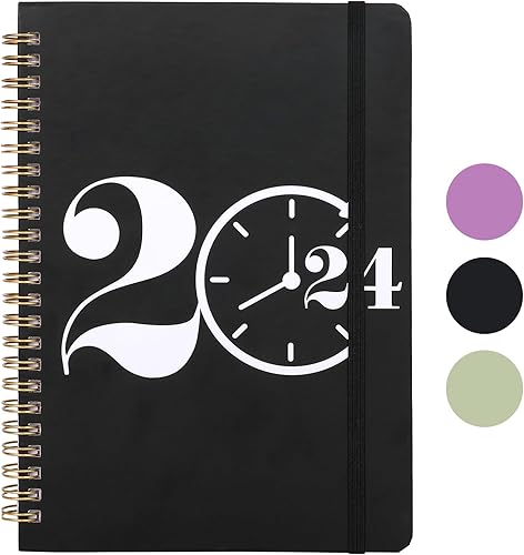 TRIWORKS Agenda diaria 2024, bloc de notas, cuaderno de tapa dura, 150 páginas, planificador sin fecha, encuadernado en espiral, cierre elástico,