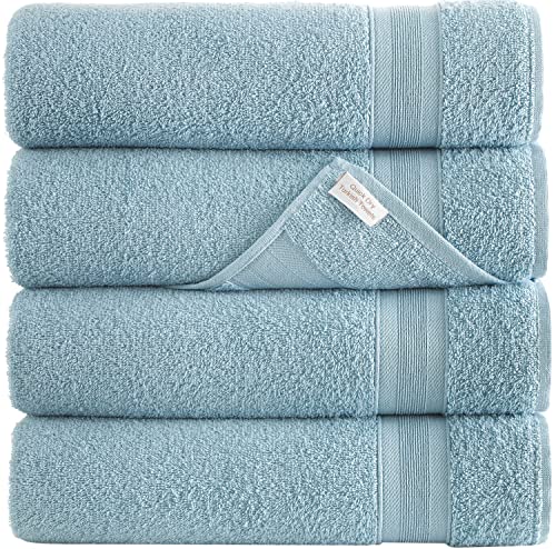 Blue Bath Towels 27" x 54" Quick-Dry High Absorbent 100% Turkish Cotton Towel for Bathroom, Guests, Pool, Gym, Camp, Travel, College Dorm, Shower (Blue, 4 Pack Bath Towel)