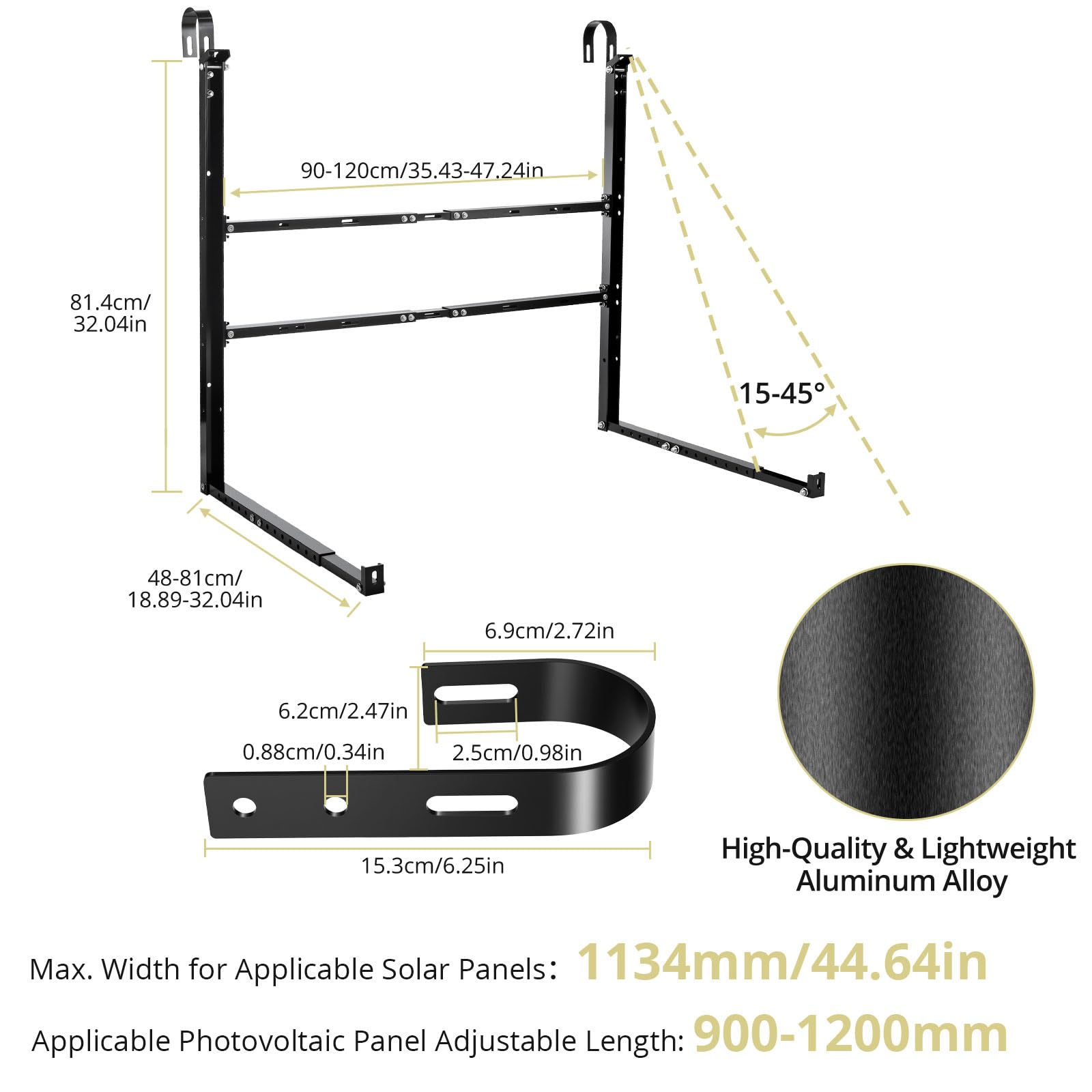 Anbte Kit di montaggio pannello solare regolabile per balcone, parete e tetto piatto, nero