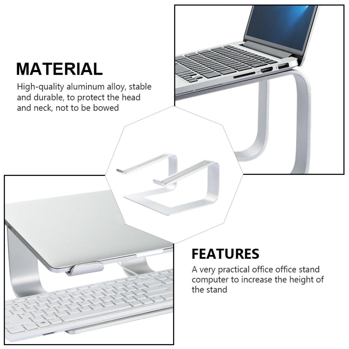 Supporto Laptop in Lega di Alluminio Argento Regolabile da Scrivania