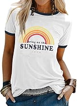 Dresswel Damen Bring On The Sunshine T-Shirt Kurzarm Rundhals Regenbogen T Shirt Grafik Druck Tee Shirts Sommer Oberteile Tops
