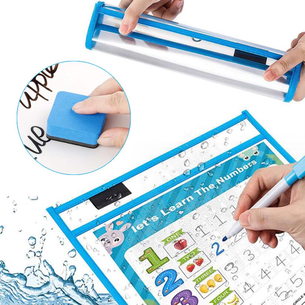 10 Pièces Pochettes Effaçables à Sec A4 Pochette Effacable à Sec Réutilisable Pochette Plastique Transparente d'écriture et d'essuyage pour Fournitures de Bureau et Scolaires