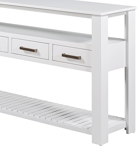 Miniatura 8 de Moderna mesa consola de 62.2 pulgadas, mesa de sofá con 4 cajones y 2 estantes, adecuada para entrada, pasillo, sala de estar, dormitorio (blanco G)