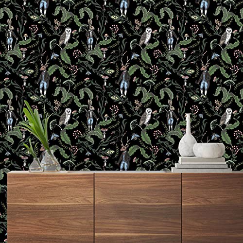 Uniqstiq Dark Woodland Animals Peel And Stick Wallpaper 25W X 125H, Multicolor #TOP1