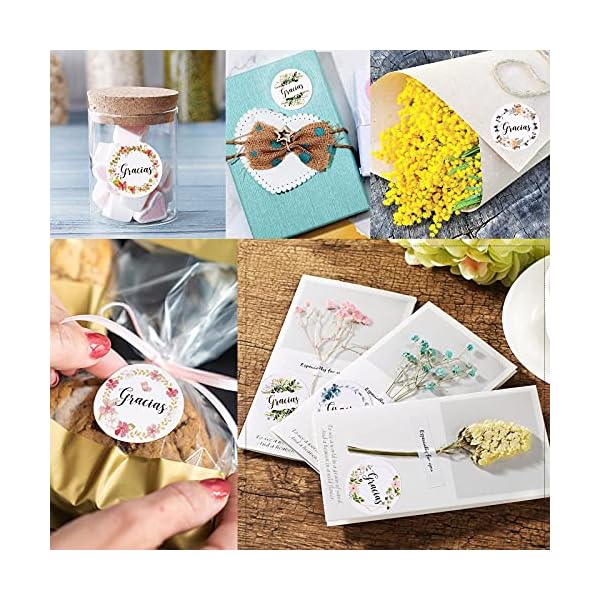BETESSIN 500pcs 4cm Pegatinas Gracias Español Pegatinas Agradecimiento de 6 Patrones Florales Etiquetas Adhesivas Fiesta… - Imagen 7