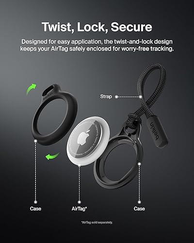 Vista 42 de Belkin - Soporte seguro con llavero para Apple AirTag, funda duradera y resistente a los arañazos con cara abierta y bordes elevados, protección
